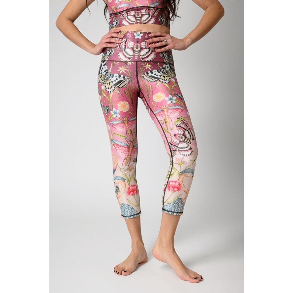 Yoga Democracy Pretty in Pink High Waist Cropped Leggings Size XS